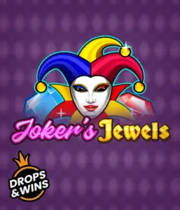 Enjoy the vibrant charm of the Joker's Jewels game by Pragmatic Play, highlighting a mesmerizing joker's mask decorated with a brightly colored jester hat. This image captures the light-hearted fun of casino gaming, set against a deep purple background. Perfect for those who love classic slot games, promising a entertaining adventure. 